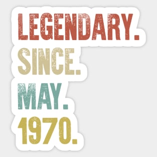 Retro Vintage 50th Birthday Legendary Since May 1970 Sticker